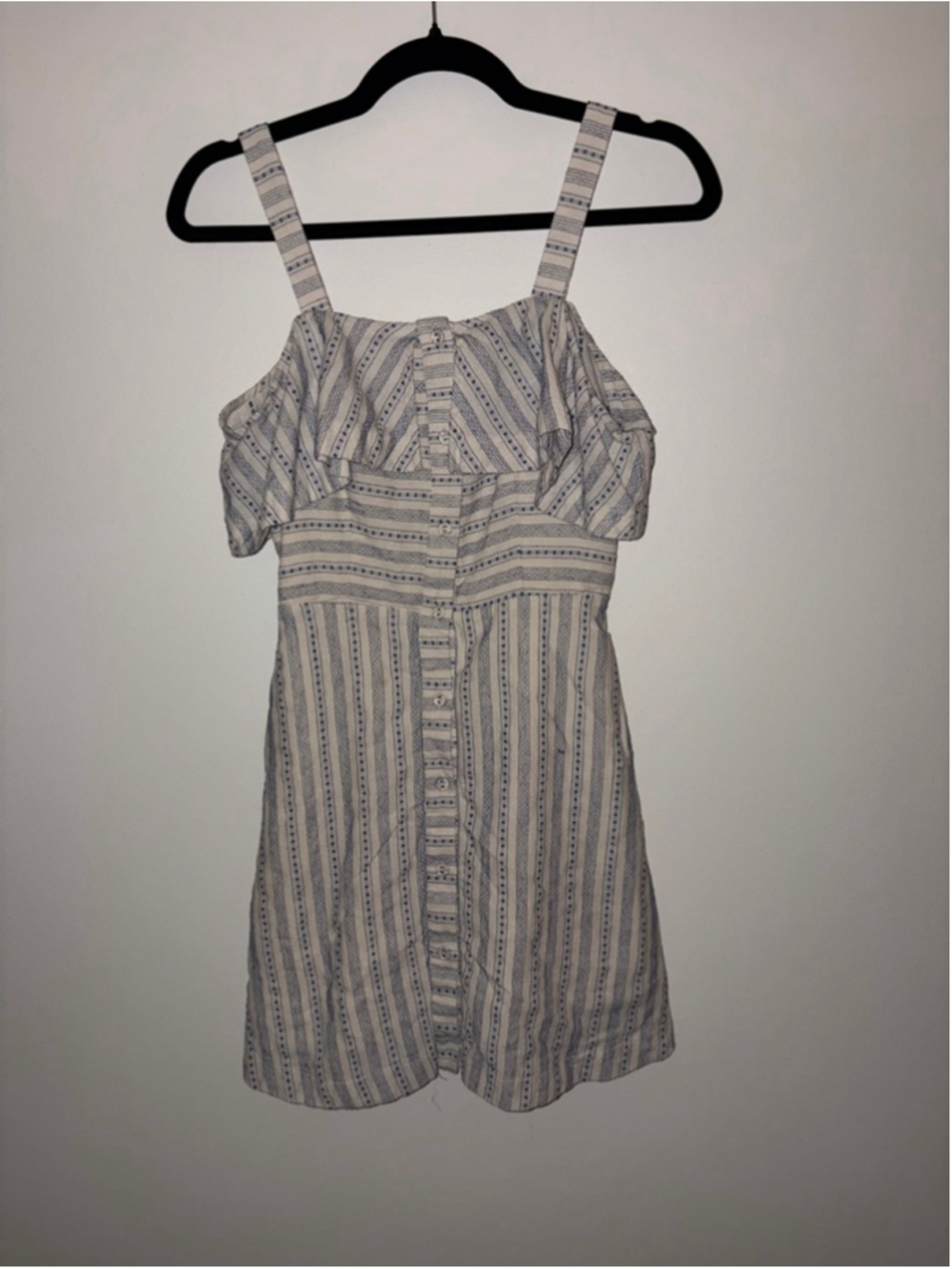 Women's J.O.A. Off-White & Blue Striped Cold Shoulder Mini Dress XS